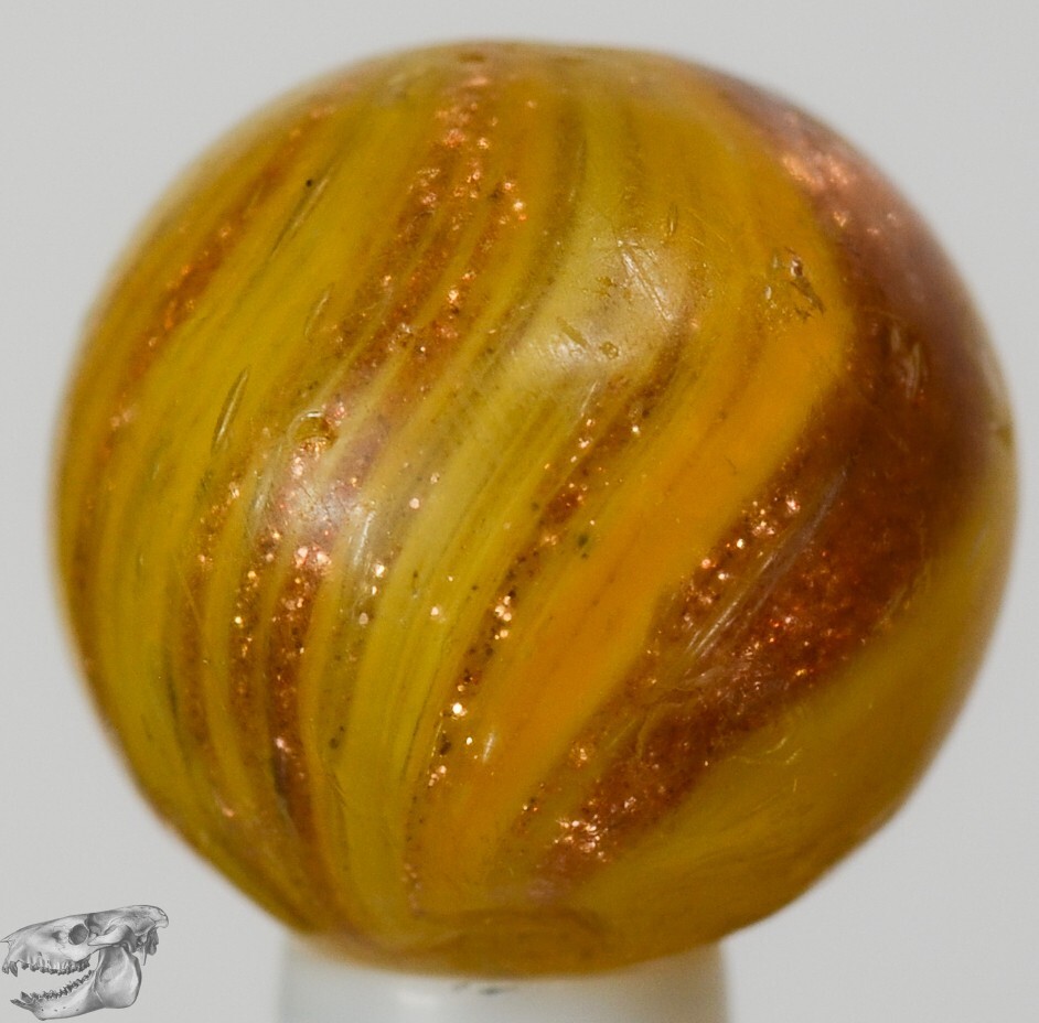 Handmade Yellow Onionskin Lutz Marble 11/16 in, Good+, Buffed, Germany, S1301