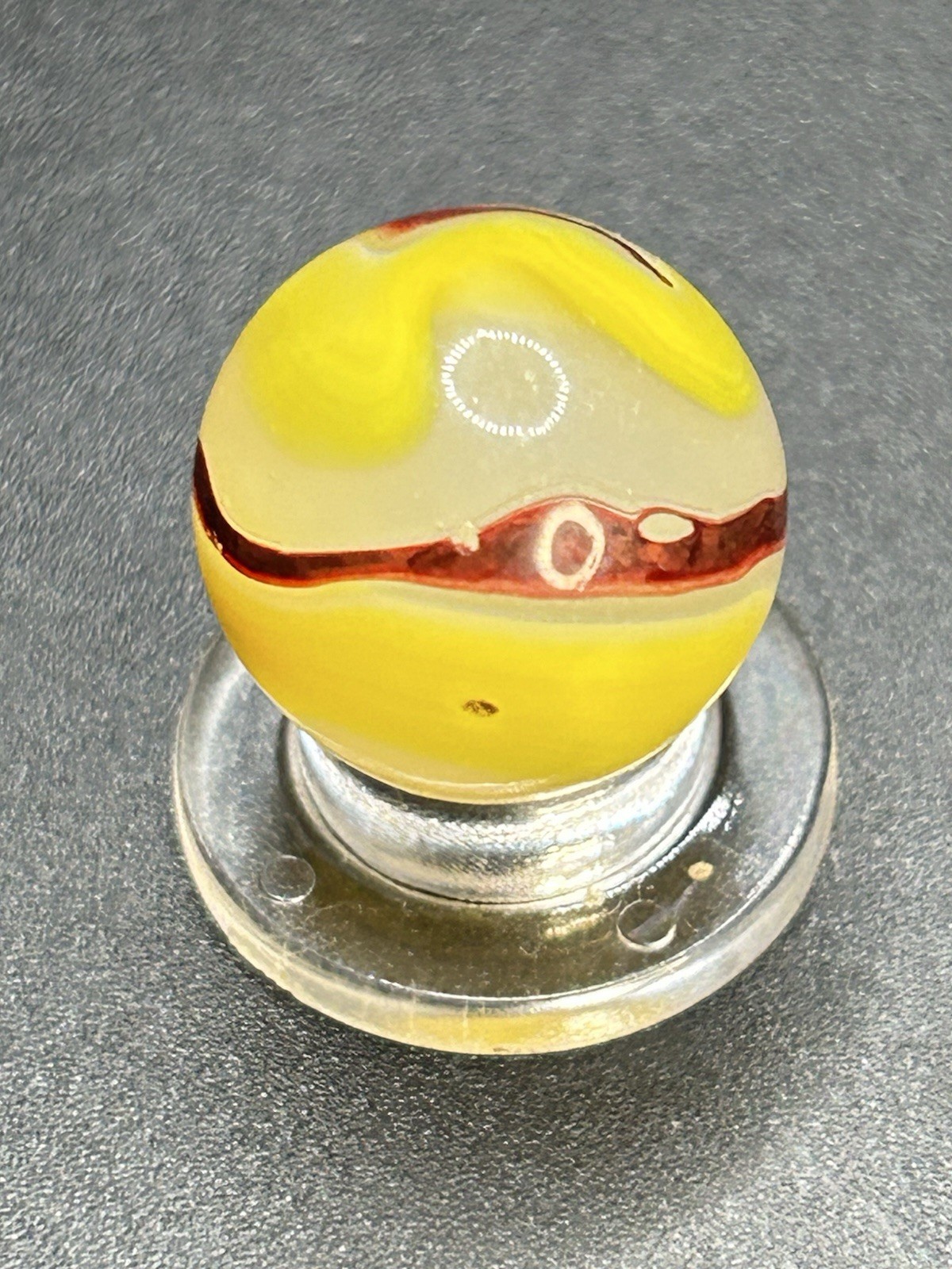 Vintage Akro Agate Egg Yolk Oxblood Marble 0.629” Multi Color UV Active