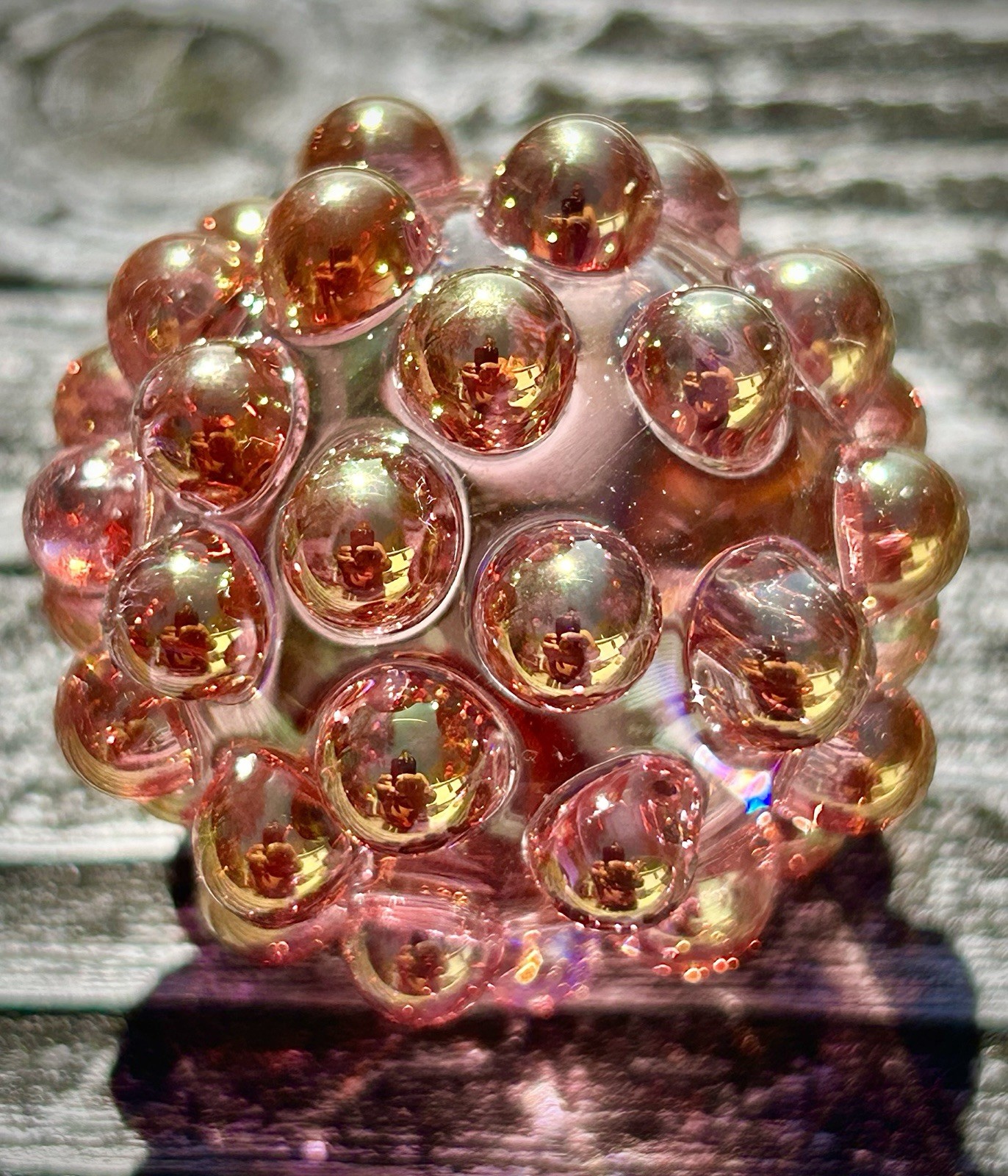Hand Blown Gold Silver Fume Hobnail Marble Art Glass Paperweight Contemporary