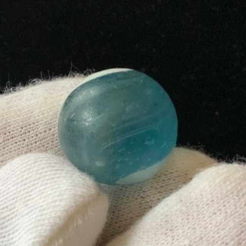 Lot of 2 Antique 19th c. German Glass Onion Skin Marbles – 5/8” -1 Blue/1 Clear