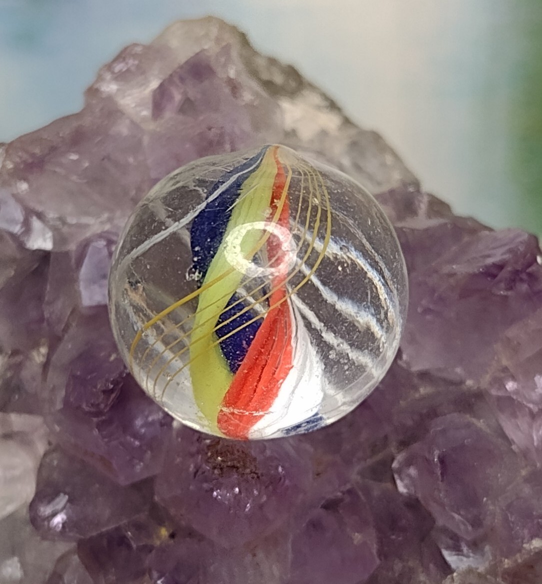 RARE ✨Red – Double Ribbon Core Swirl Glass Handmade .63″ VINTAGE German Marbles