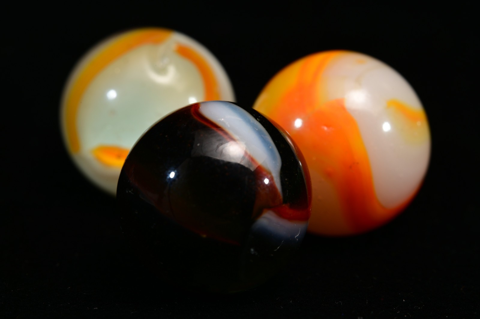 3 Vintage Peltier Rainbo Marbles Funky Colours Classic Styles, Multi-Mix 19/32”