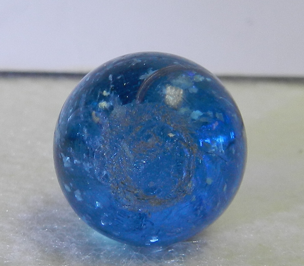 #18332m Vintage German Handmade Blue Glass Mica Marble .68 Inches *Mint*