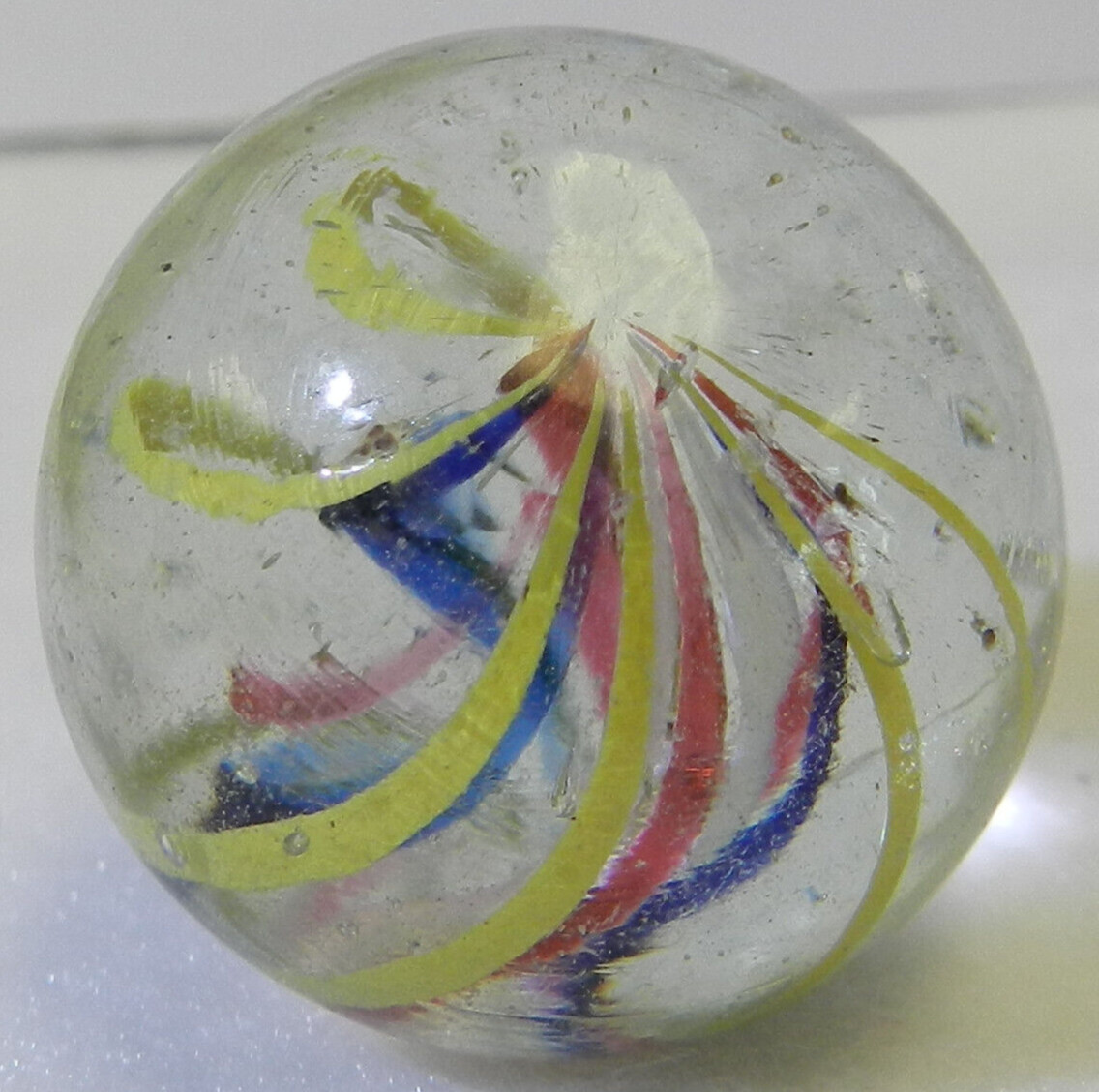 #18480m Very Nice Large Faceted Pontil German Handmade Swirl Marble .97 In Mint