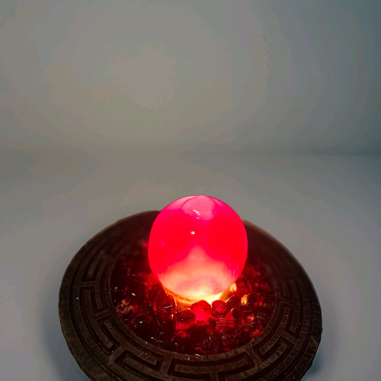 Stoneworks Gallery Red Glass Marble Sphere Ball on Decorative Round Base