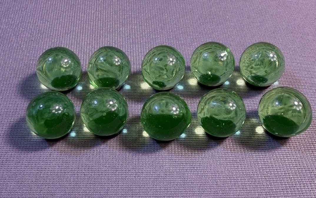 Green Uranium Glass Marbles 0.64” Czechoslovakia Imported Handmade Lot Of 10