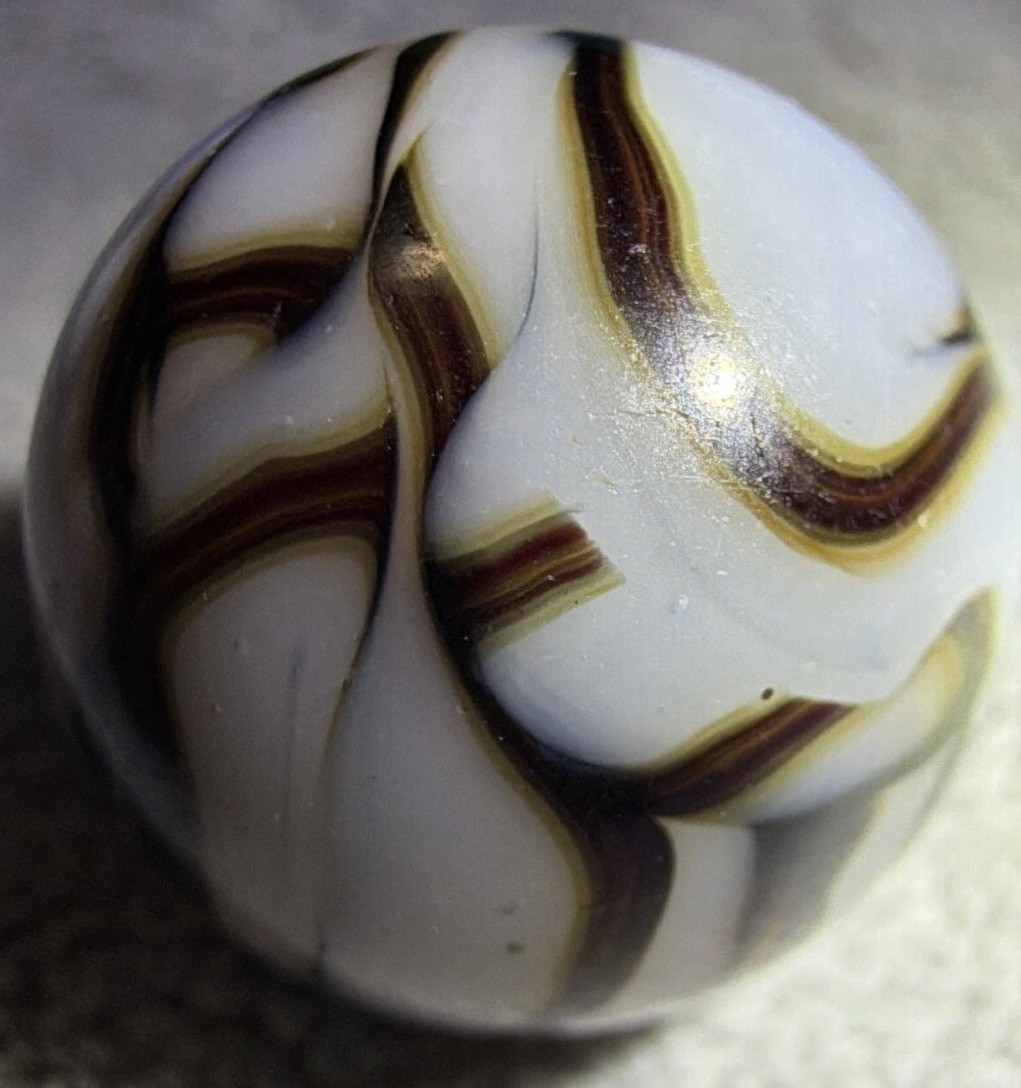 OxBlood on White Flame Swirl Ribbons UV Gold /Yellow Trim