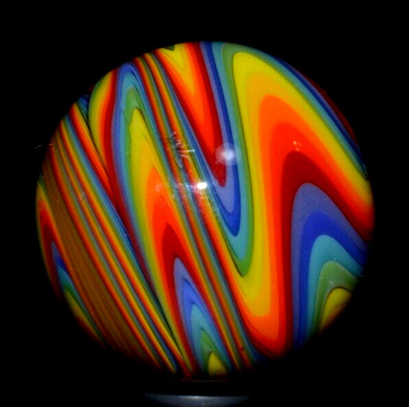 JAY SLACK GLASS MARBLE/1.417″-TRIPLE REVERSE RAINBOW-CRAZY TIGHT-LIME,TURQ,GRN