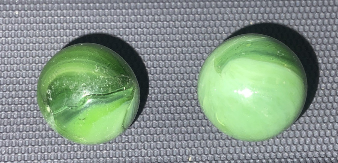 2 Vintage Green Swirl Marbles