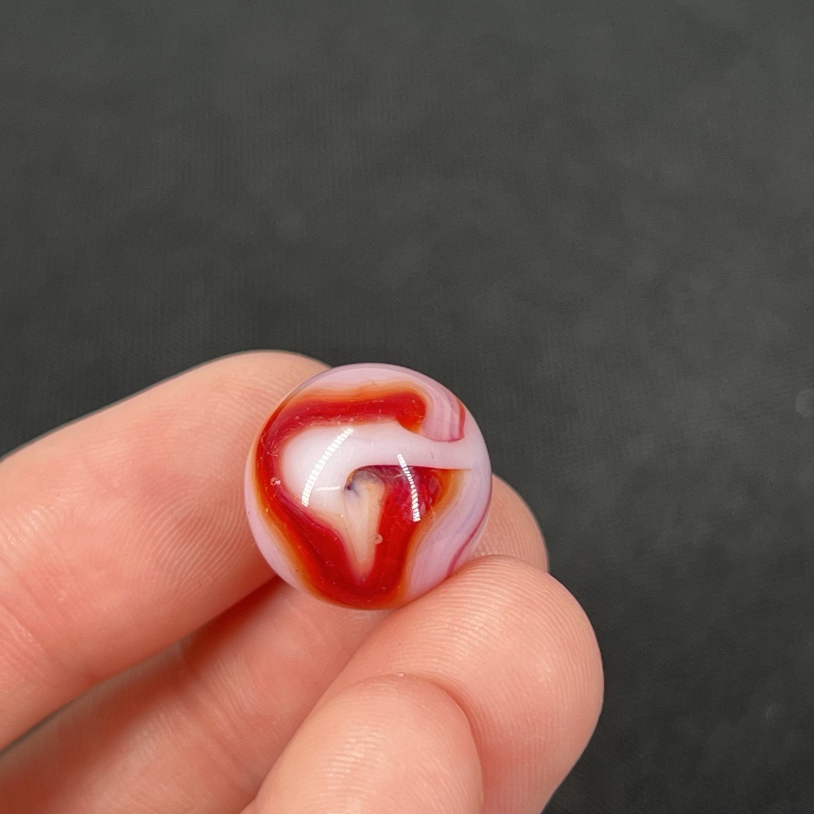 Vintage Marble Christensen Akro Peltier Vitro .6” Cherry Red Orange White