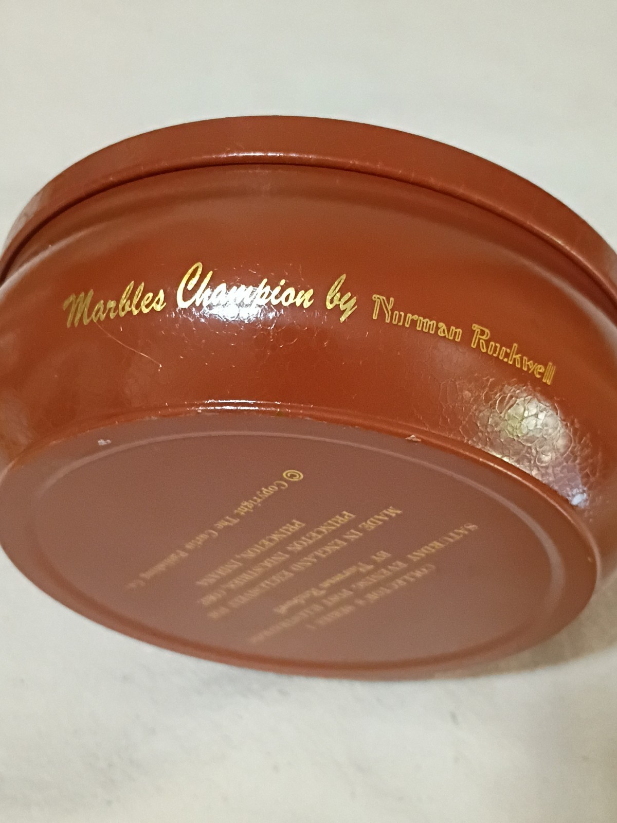 Norman Rockwell “Marbles Champion” Tin Full Of Vintage & Antique Marbles