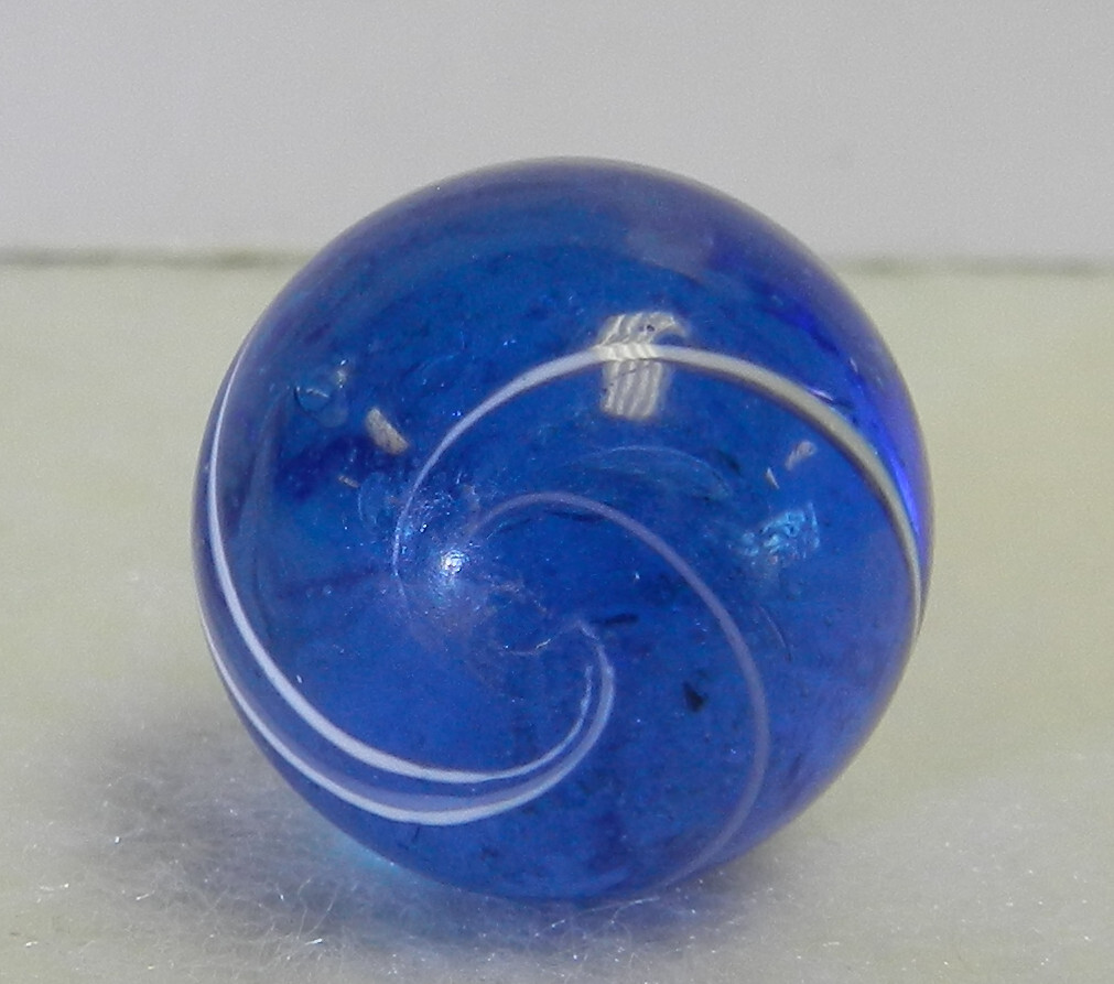 #17133m Very Nice .73 In German Handmade Blue Glass Marble With Inner Ghosting