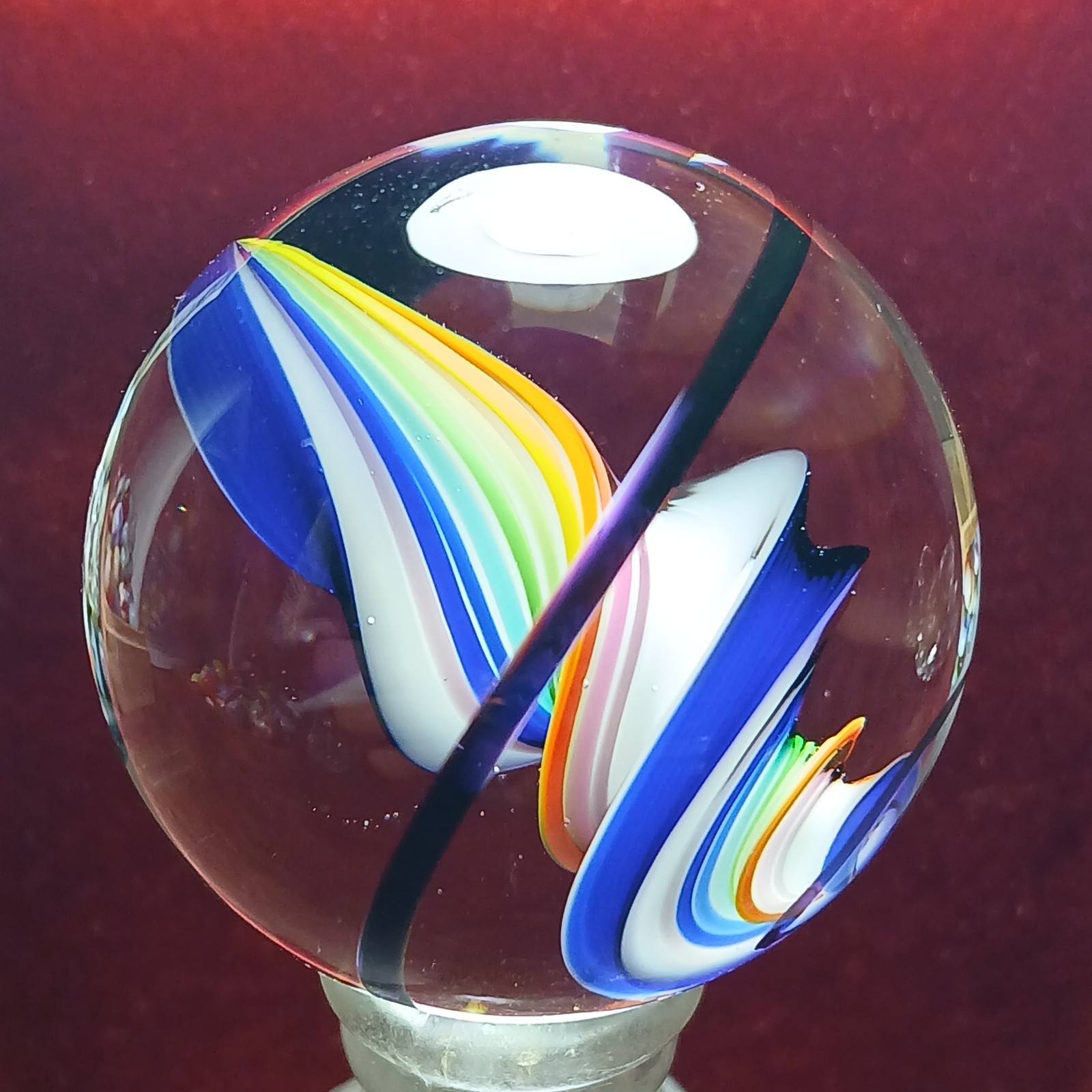 Mint *1 3/8″* Rainbow Multi Color Contemporary Swirl Marble! Fantastic. C Pics