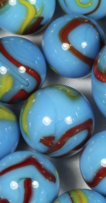 Bulk Pk 100 Serpent 16mm Glass Mega Marbles Players Blue w Red & Yellow Swirls