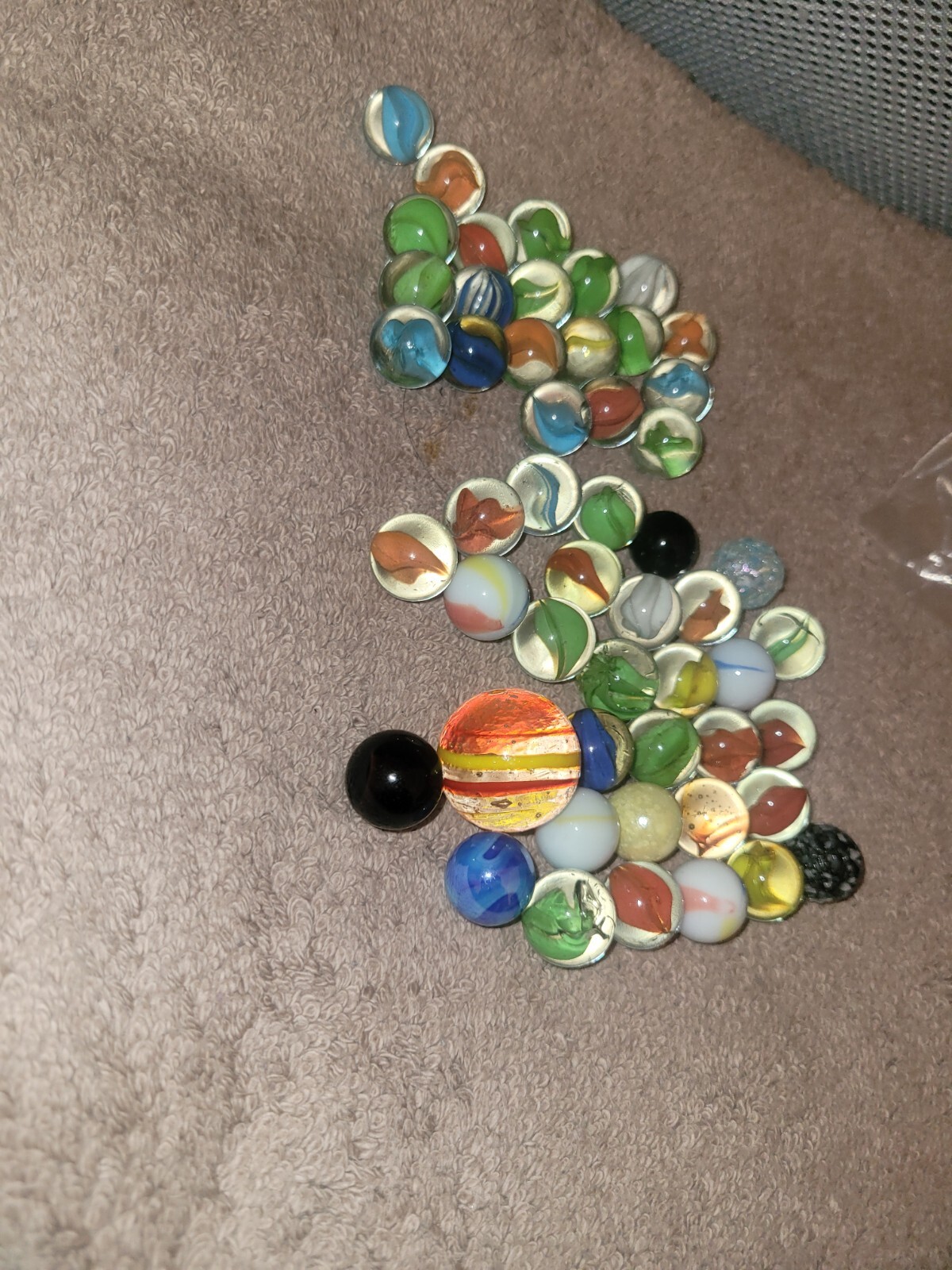 Vtg Lot of Glass Blue Green White Swirled Marbles 51~Misc Sizes