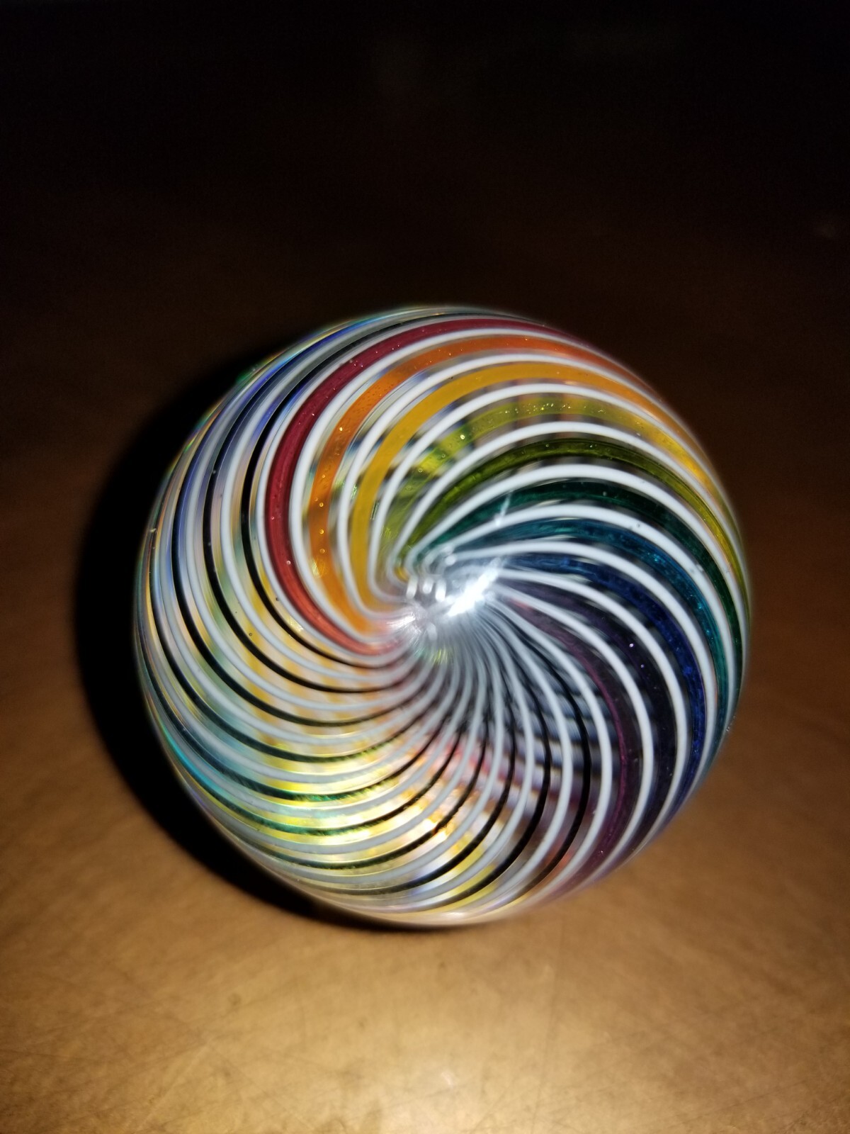 Handmade Glass Marble Hot House Glass Studio Rainbow Translucent Fine Line 1.72″