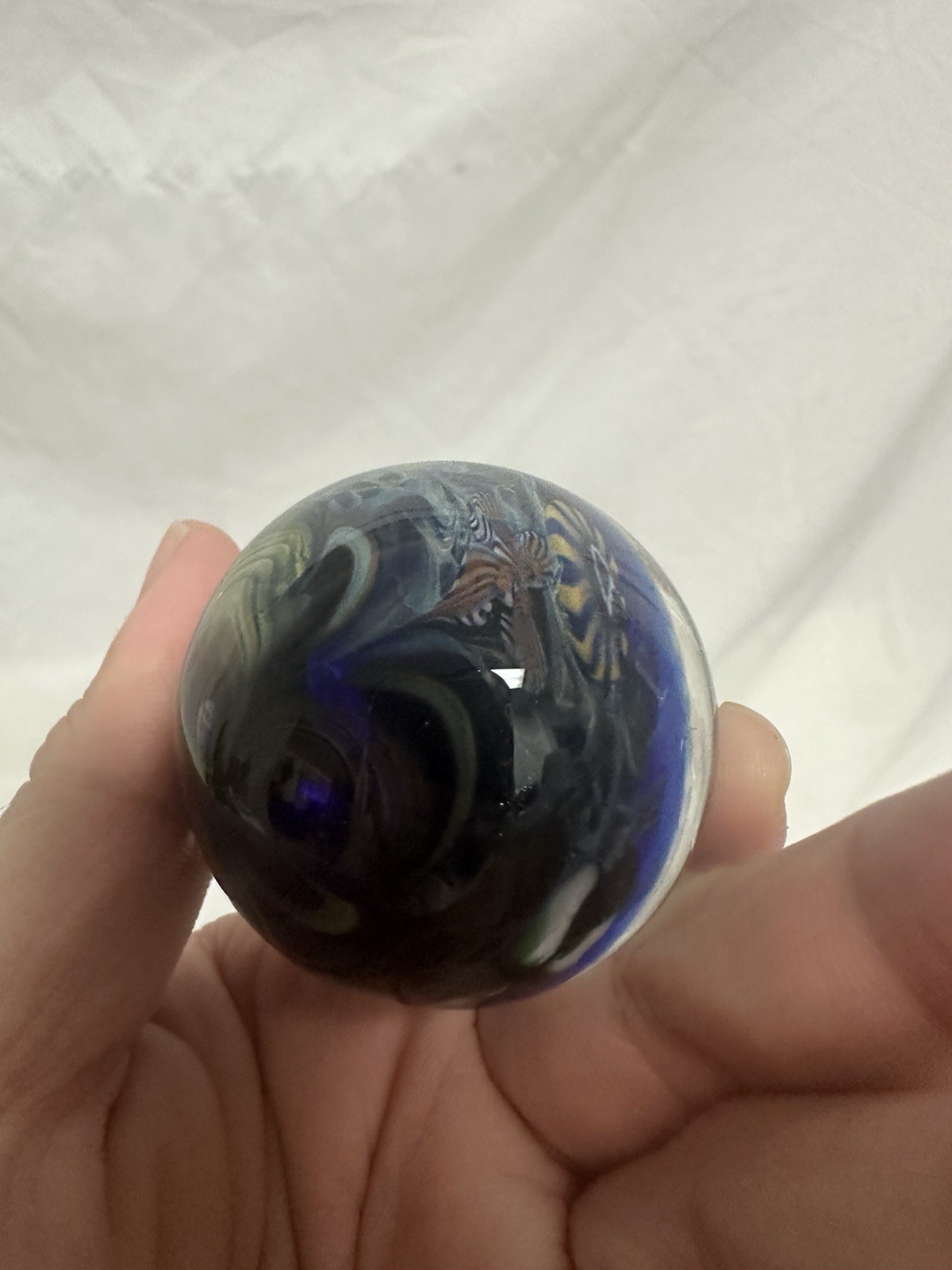 ⁠Kevin O’Grady Art Glass Vortex Marble Paperweight Dichroic Galaxy Signed⁠ 1.75”