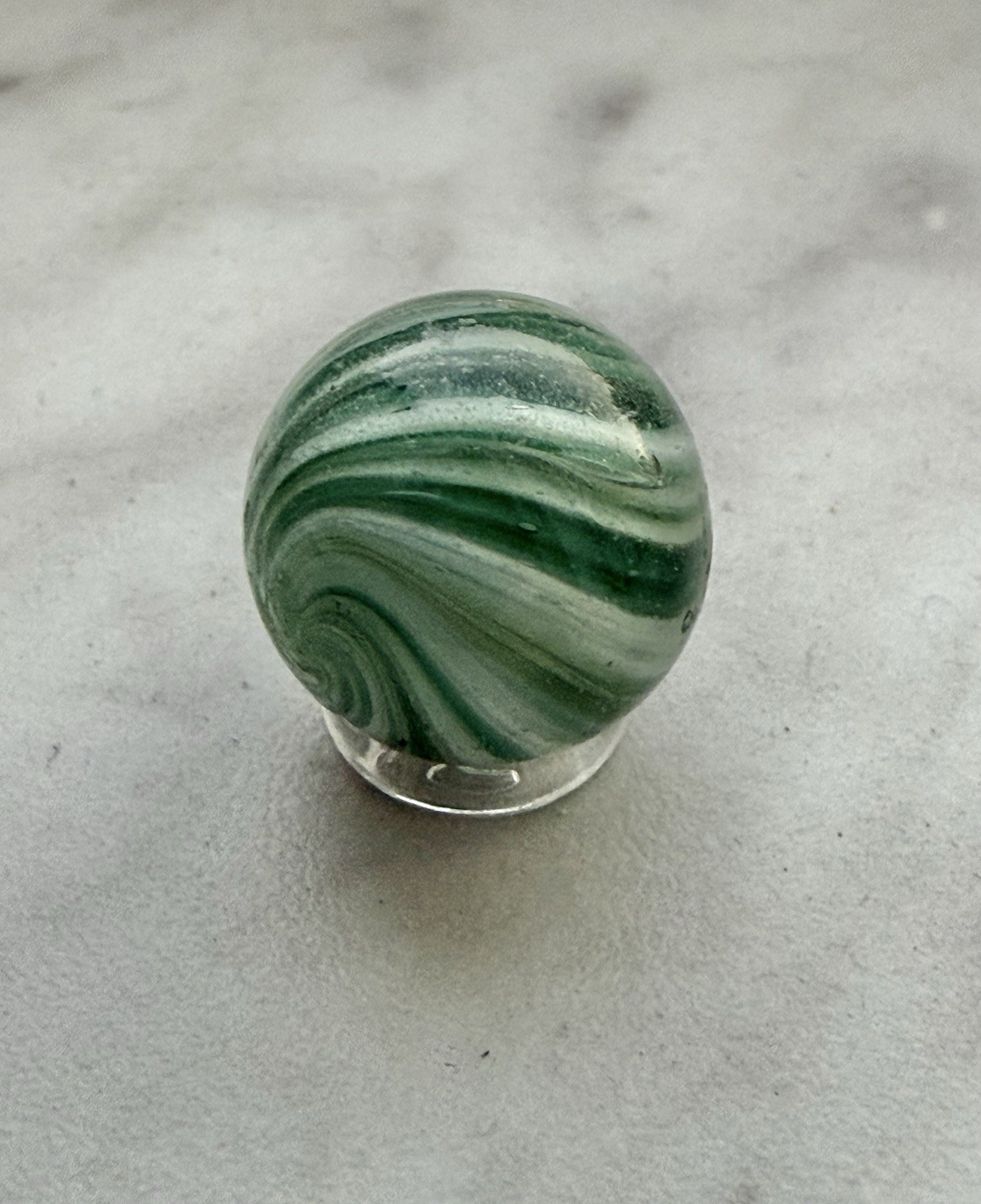 Antique German Handmade Onionskin Glass Marble Green Swirl 5/8” Ground Pontil