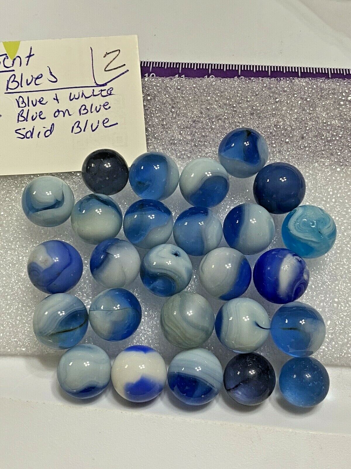 Marbles 25 ANTIQUE / VINTAGE BLUE White Swirl Glass Marbles Estate #2