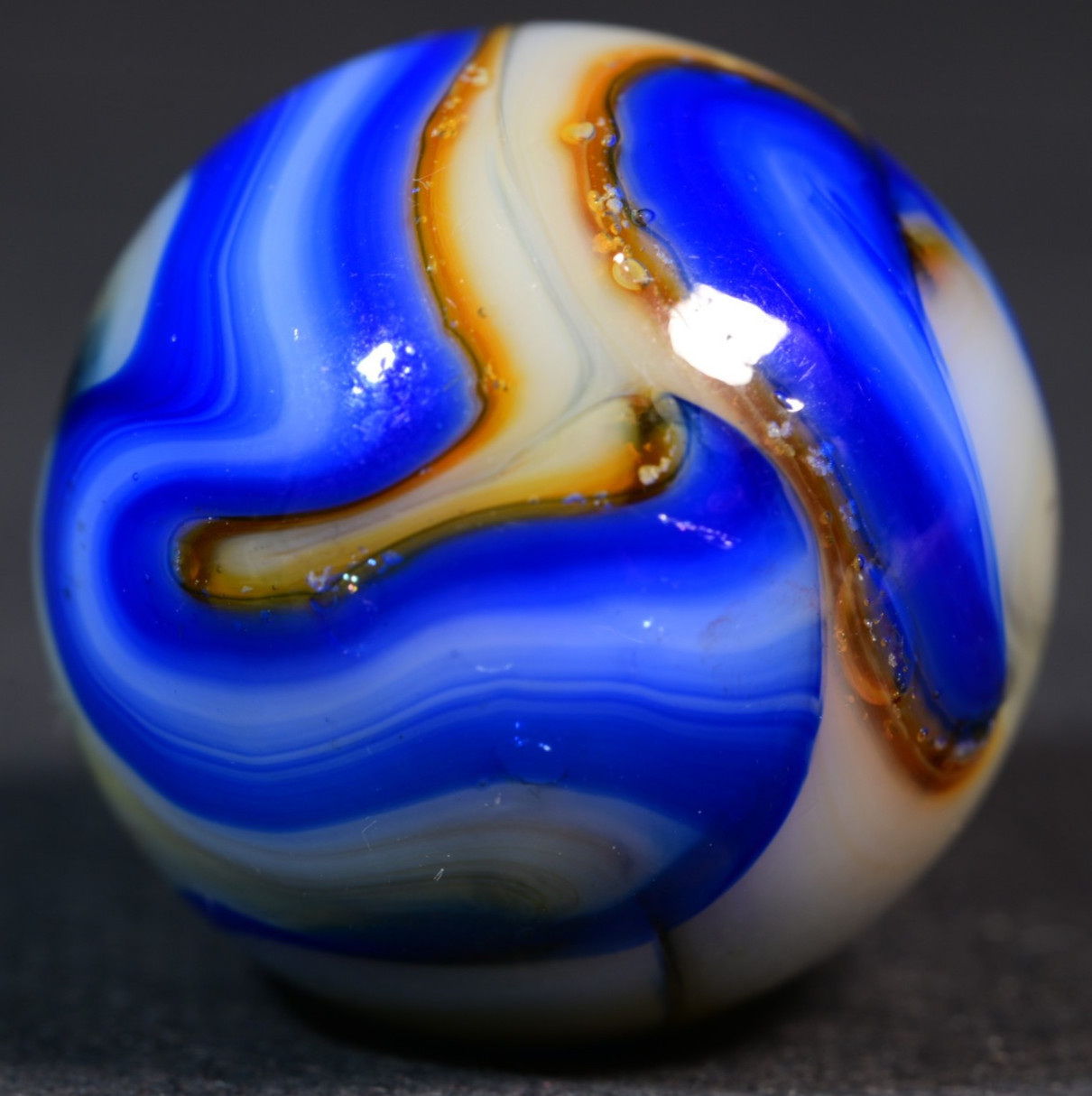 Veiligglas Opaque Vintage Marble 1960’s Crystal Orange & Cobalt 16.1mm 5/8”