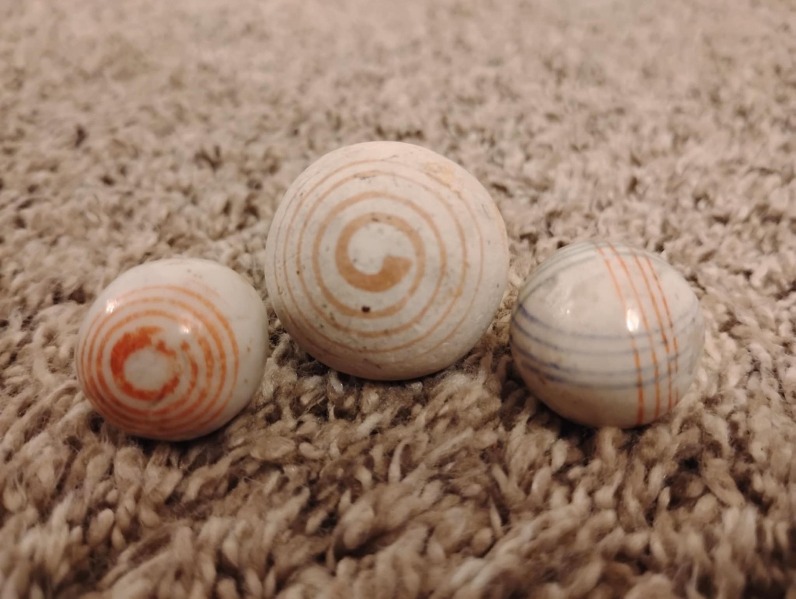 Lot of 3 Antique China Clay Marble Intersecting line Master helix swirl shooter