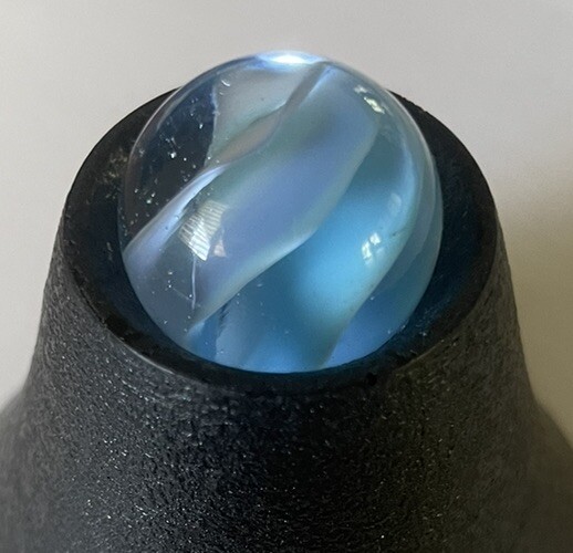 Pink Sky Blue & White Hybrid CLEAR BASE / Vitro Cateye Vintage Marbles .71 NM
