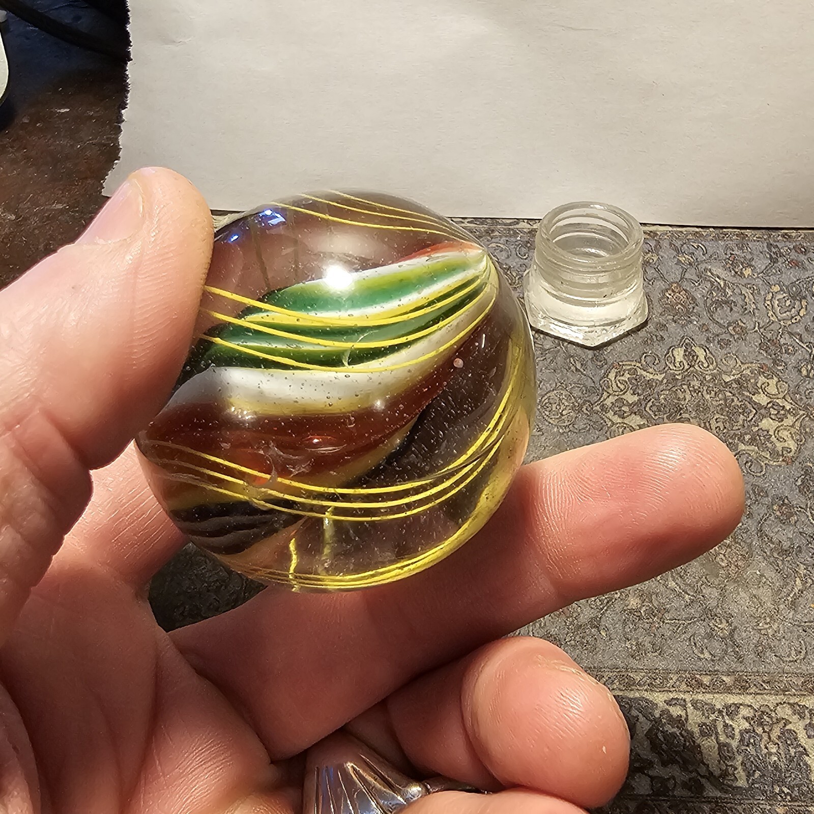 LARGE EARLY GERMAN CAGED SOLID CORE SWIRL MARBLE 2.04 CLEAN