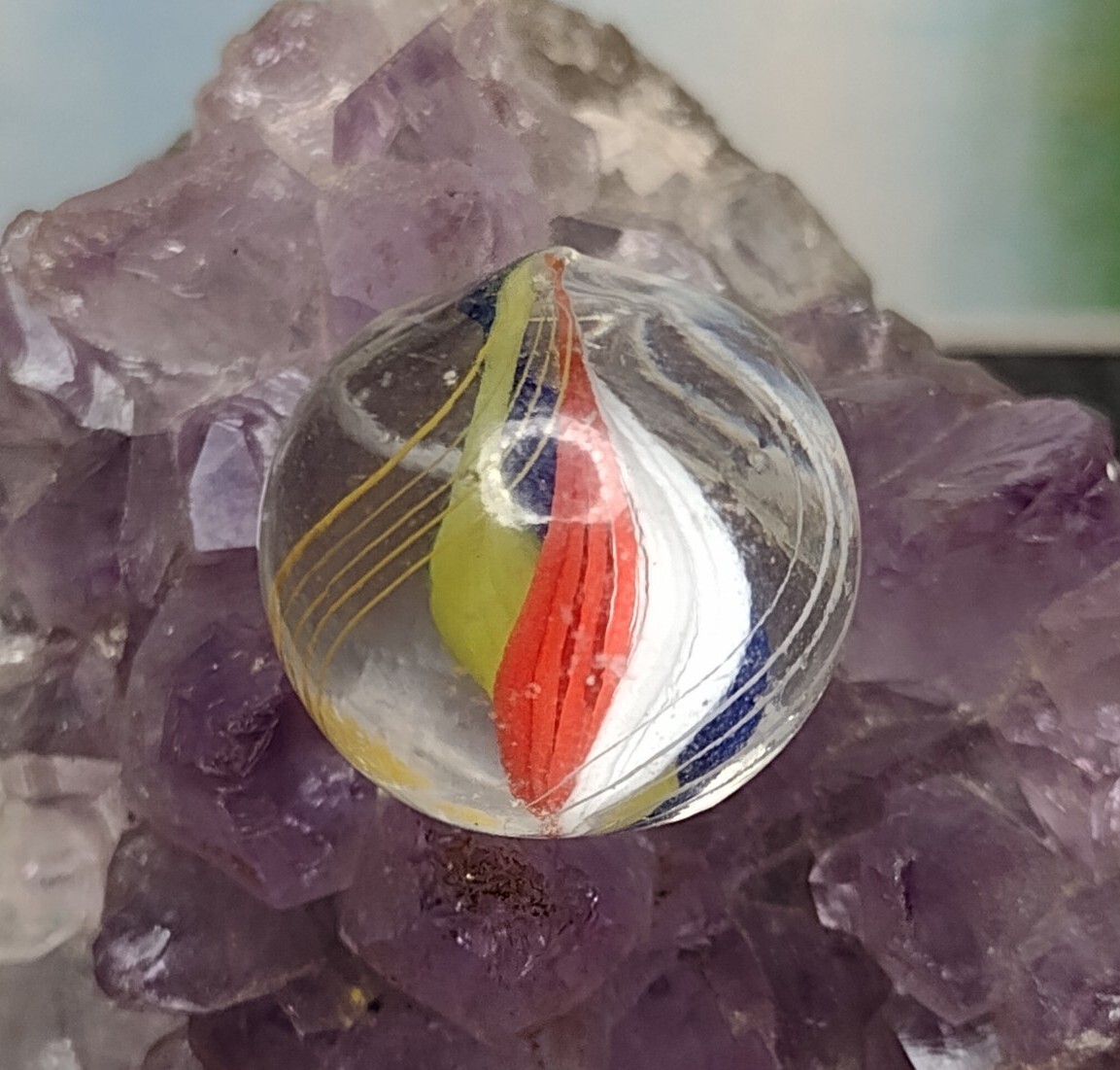 RARE ✨Red – Double Ribbon Core Swirl Glass Handmade .63″ VINTAGE German Marbles