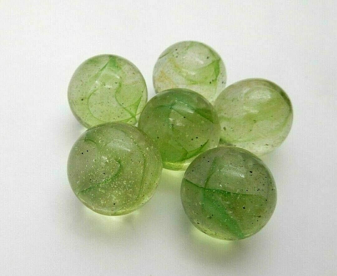 VINTAGE SET OF SIX GREEN COLOR SWIRL LARGE SHOOTER 7/8″ MARBLES