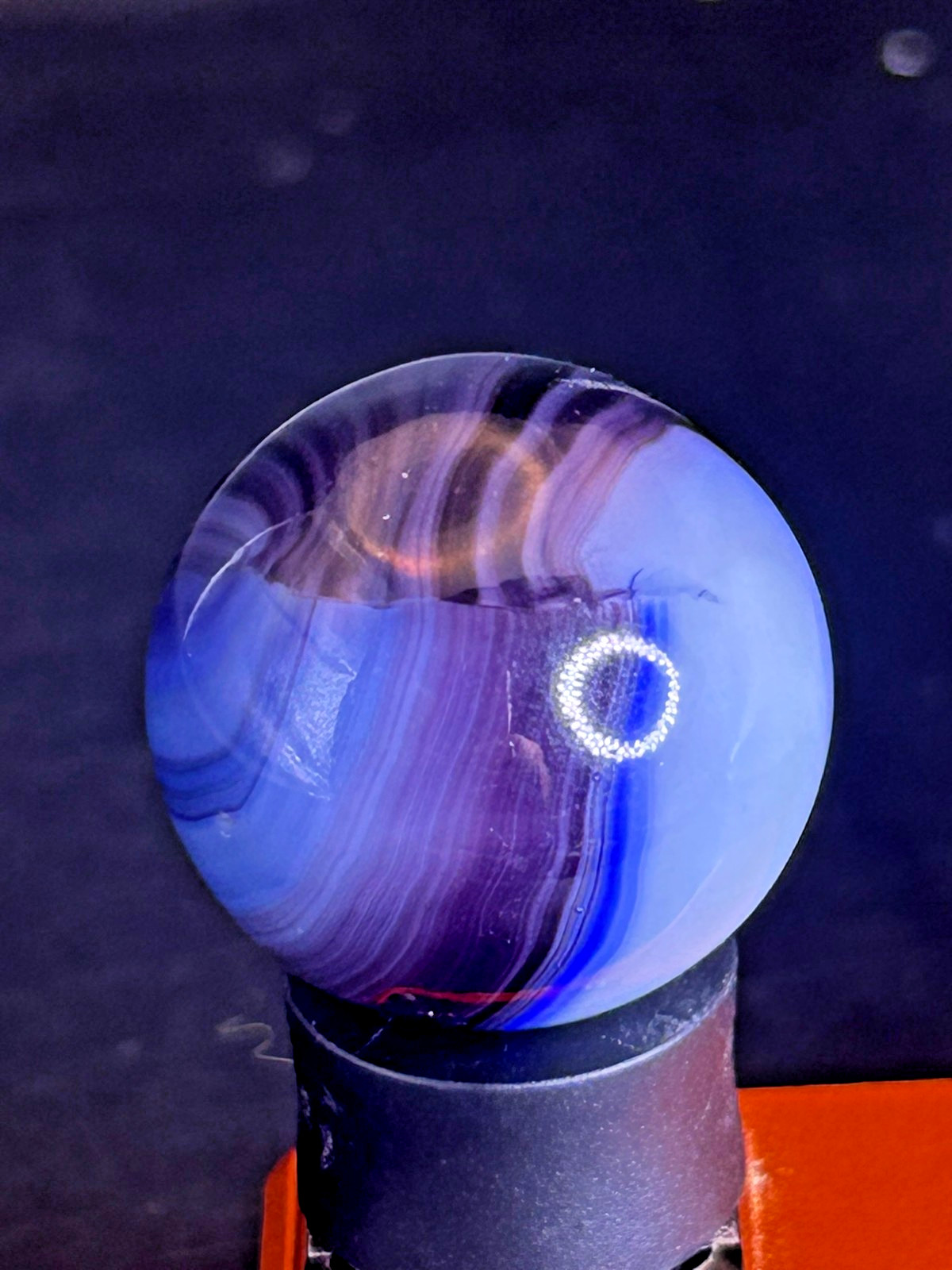 Akro Agate Patch Marble Blue & Purple Ribbons UV+ 1″ Shooter Wet Mint, SH21