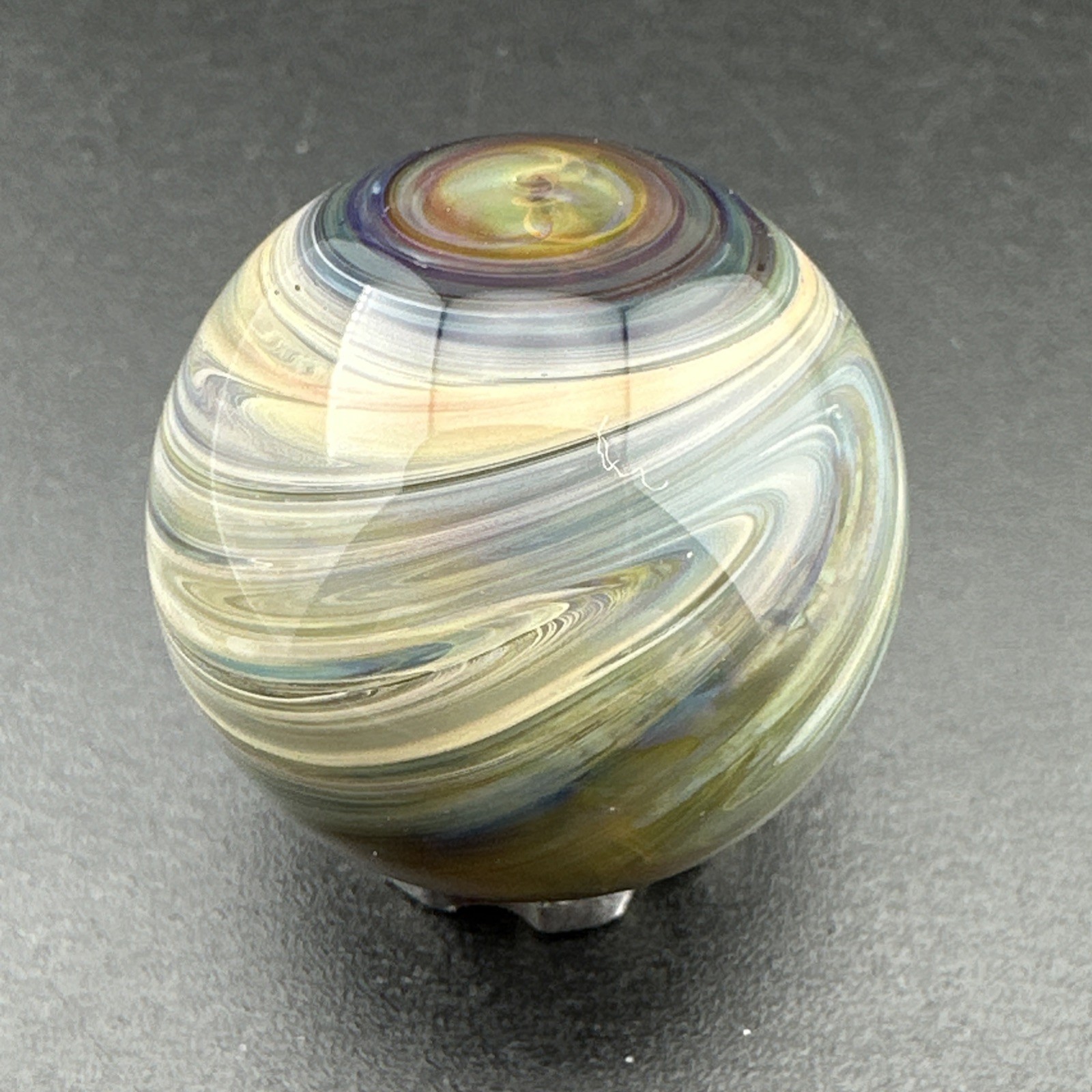 Contemporary Handmade Art Glass Marble .92″ Earthy Chaos Swirl MIB Boro Abstract