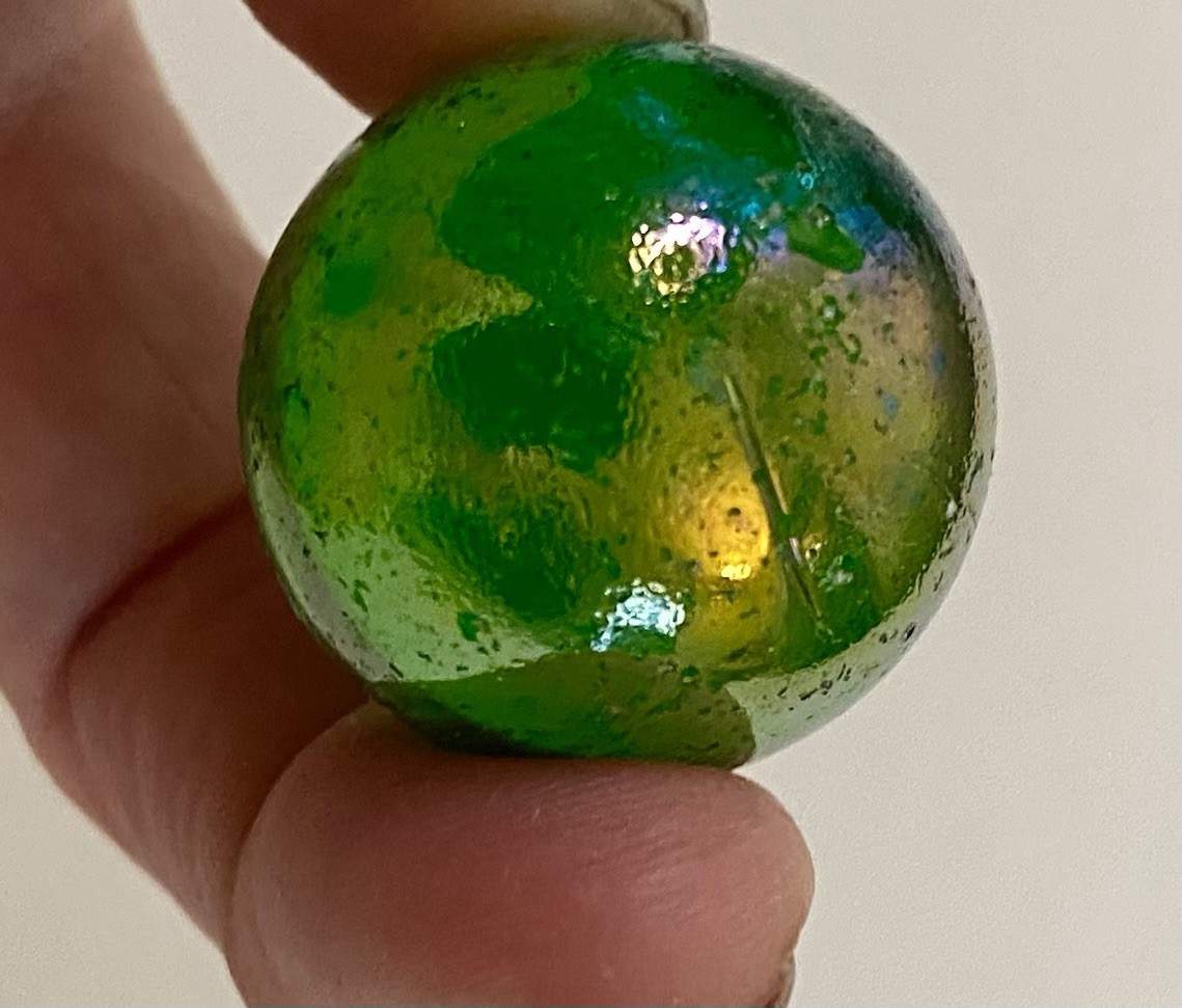 VNTG Shooter Marbles 31-P Lot Glass Iridescent Green Glow 1970’s Asian Imperial