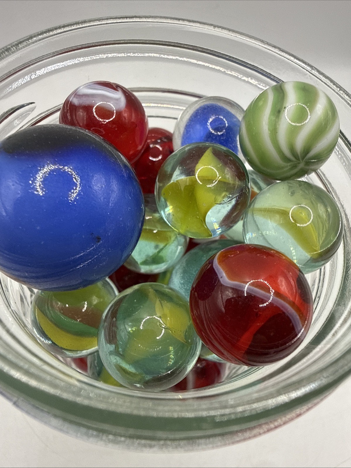 Assorted Vintage Marbles in Small Glass Mason Jar, Asst 47 As Seen Pics