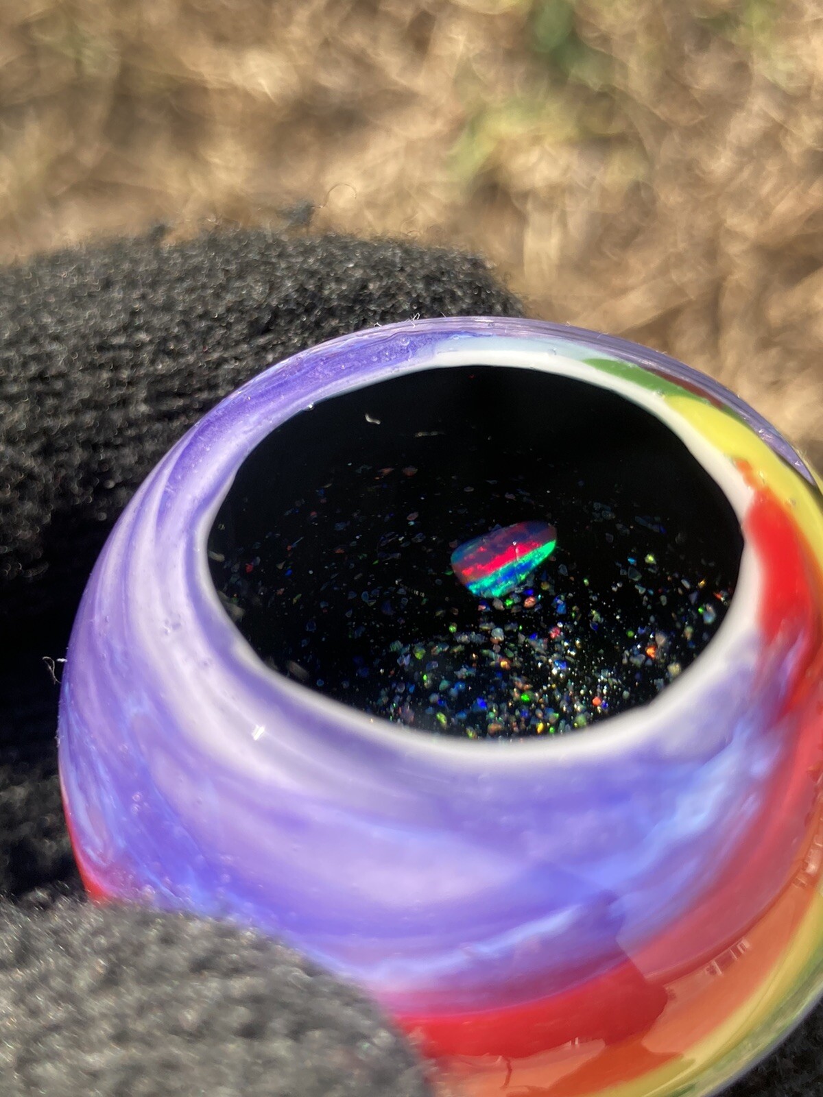 Glass Boro Marble 38mm Rainbow Deep Space Opal Stone HandMade Art ￼Sculpture