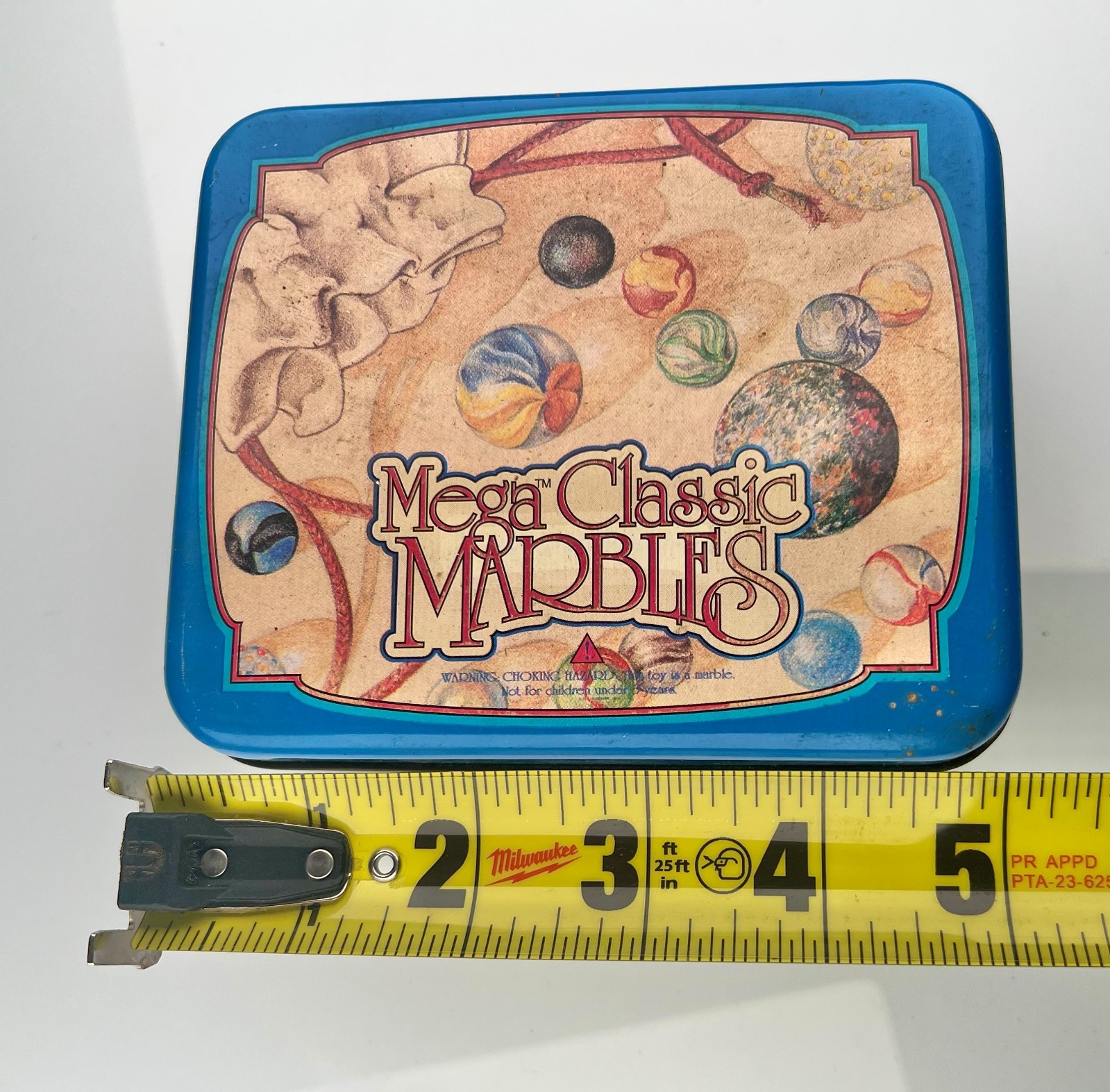 Vacor Mega Marbles Classic Collectible Tin Box Vintage Blue Empty Storage Marble