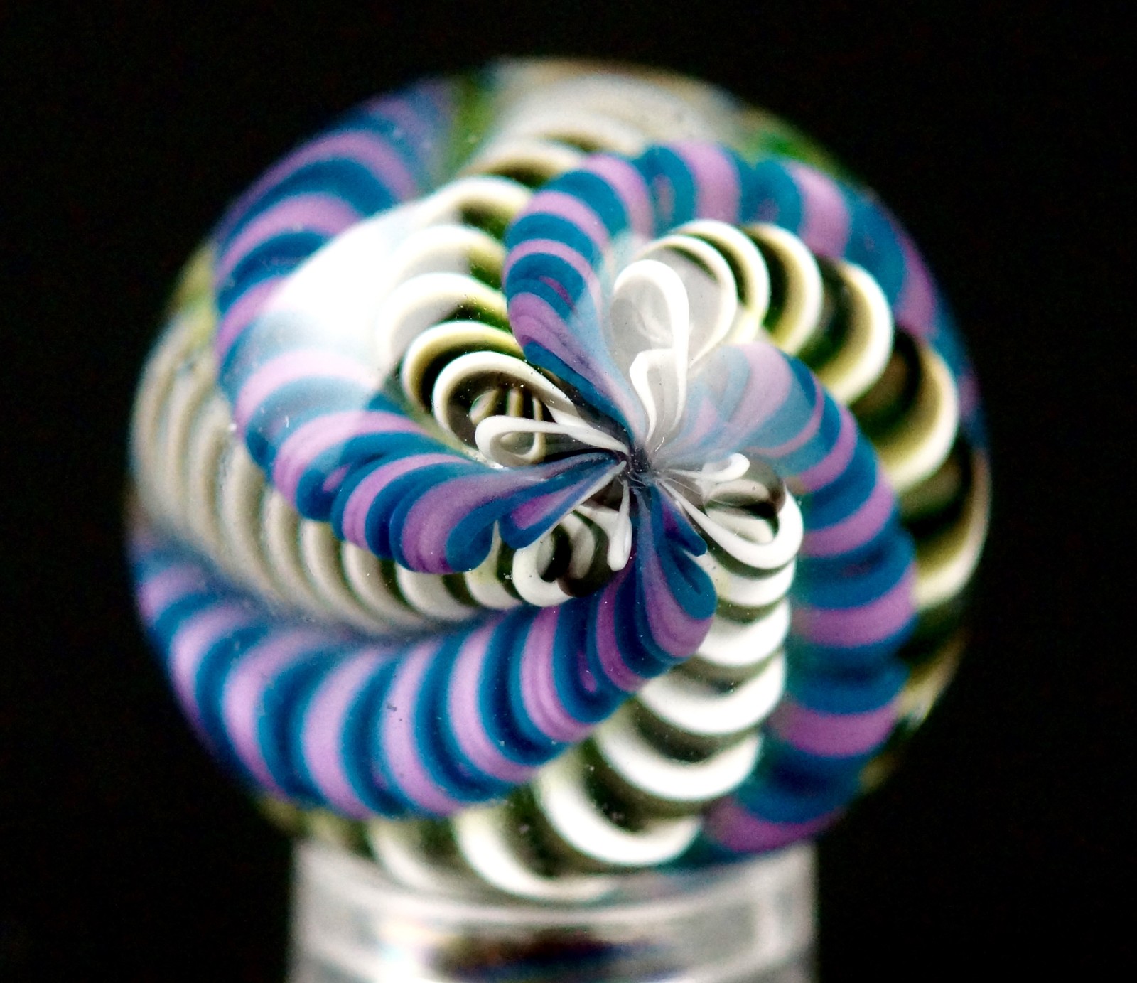 Bryan Trillas Glass Marble/Filigree Cane/UV/Pink Blues Electrum/0.8-0.9 inch