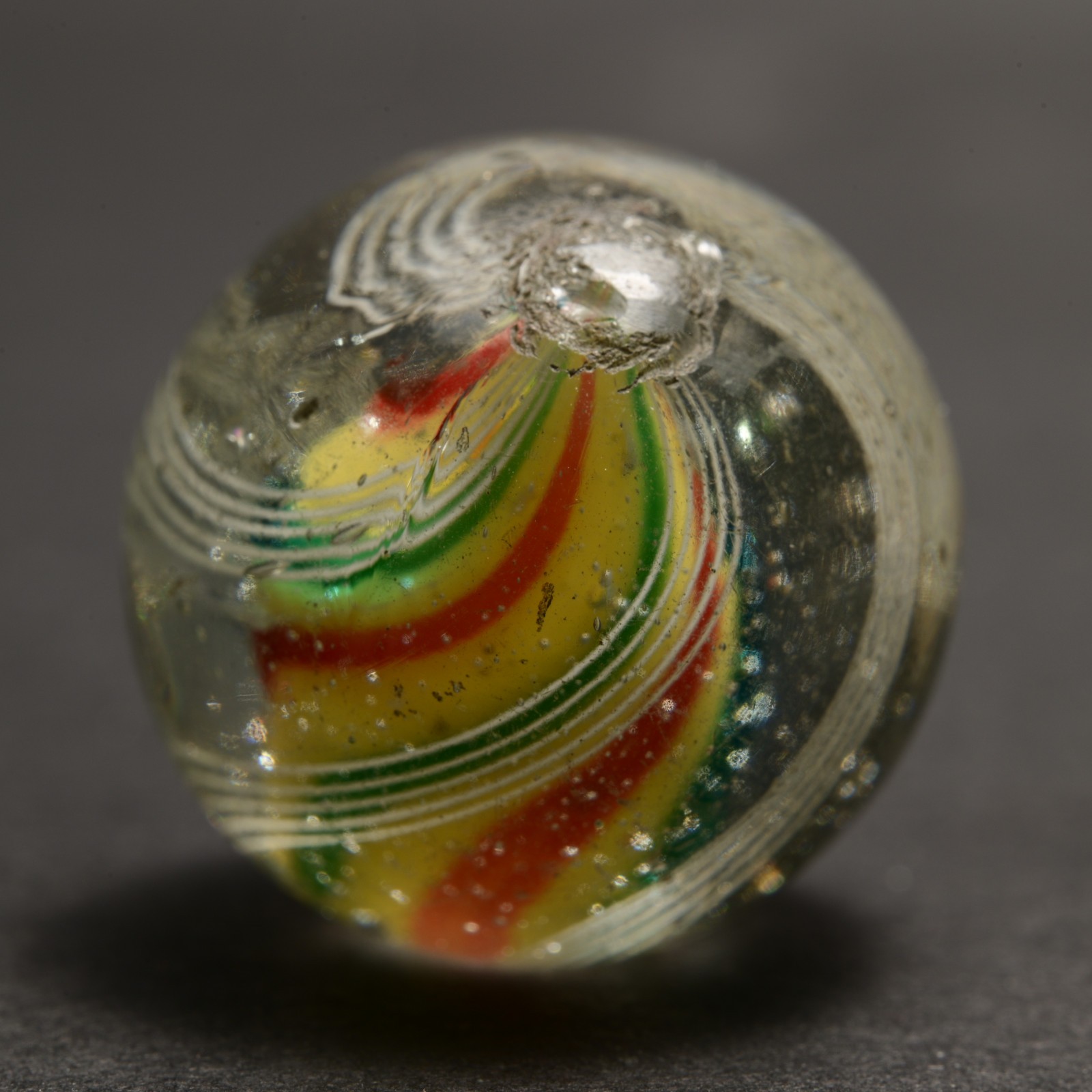 Early Solid Core German Handmade Antique Marble Custard Candy Cane 22.3mm 7/8”
