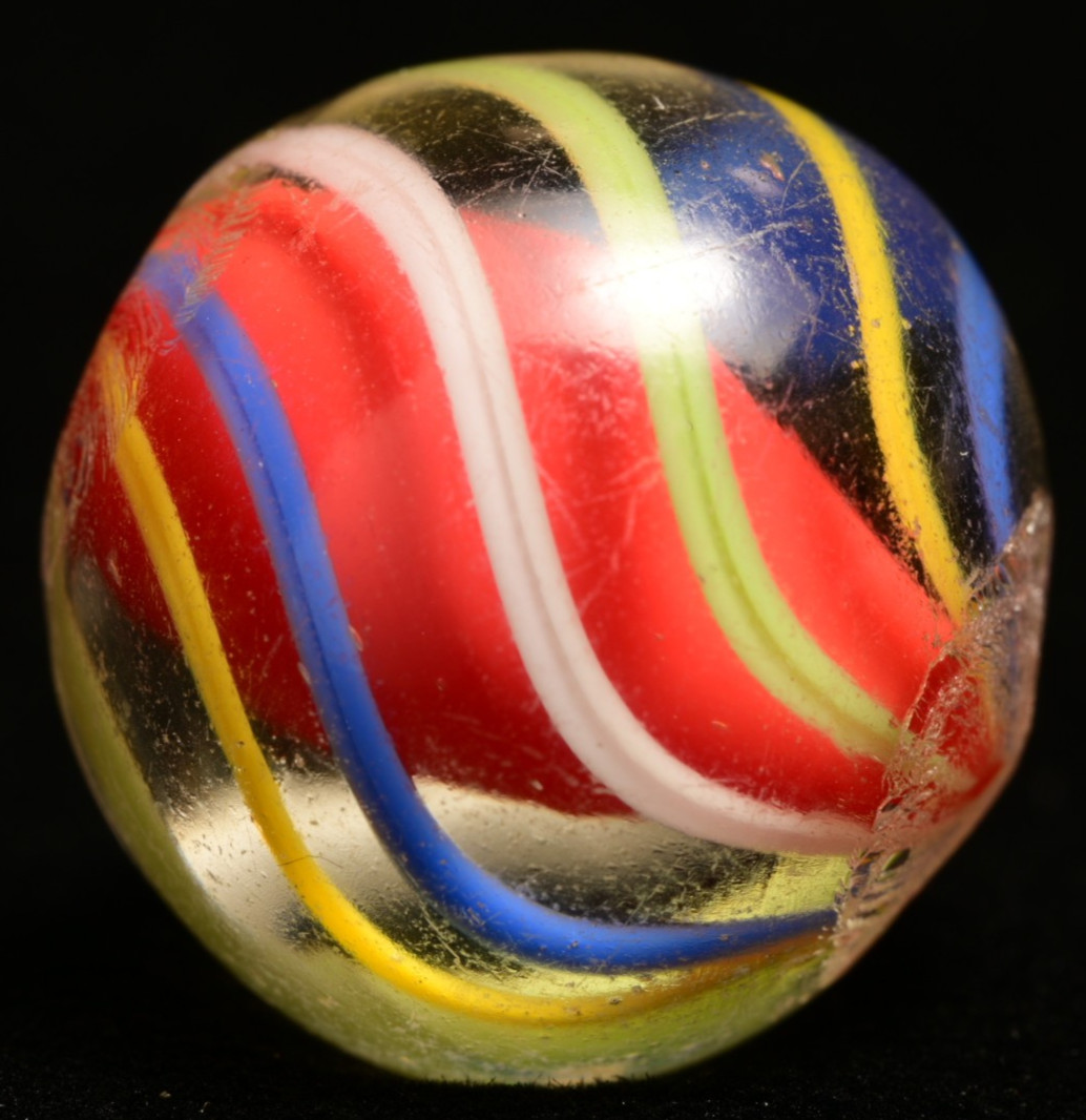 Red Solid Core German Handmade Antique Marble Radiant Rainbow Bands 17mm 21/32”