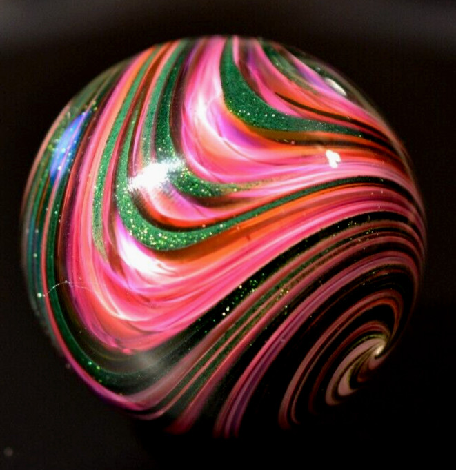 MARK MATTHEWS GLASS MARBLE/2.250″-RASPBERRY SPLOOSH-GREEN LUTZ,LAVENDER,ROSE,PNK