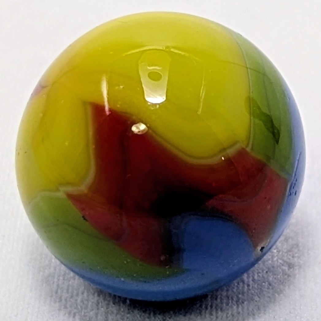 Vintage Vitro Agate Parrot Marble 23.03 mm Wet Mint; Oxblood,Blue, Green Yellow