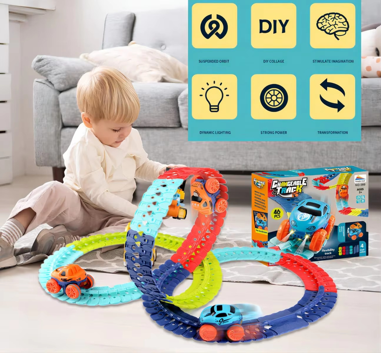 2023 New Zero Gravity Car Track Set,Race Track Toys for Kids with LED Light-Up R