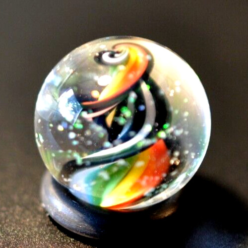 BRIAN TRILLAS GLASS MARBLE/.725″CRUSHED OPAL, GREEN BLACKLIGHT RAINBOW CORKSCREW
