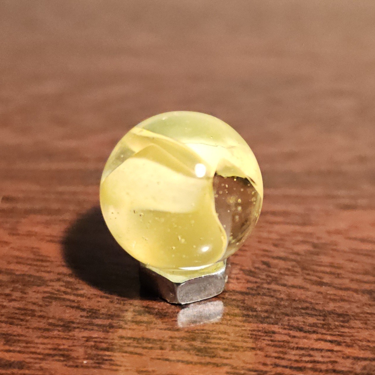 Vintage CE Bogard Cadmium Glow Yellow 4-Lobe Floppy .593″ Glass Marble