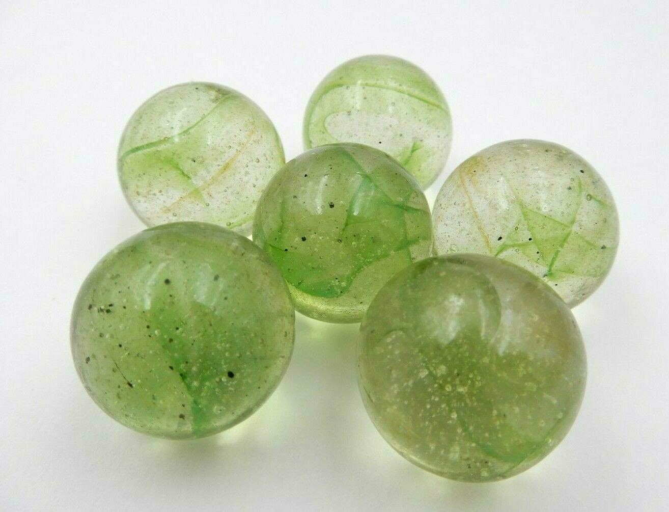 VINTAGE SET OF SIX GREEN COLOR SWIRL LARGE SHOOTER 7/8″ MARBLES