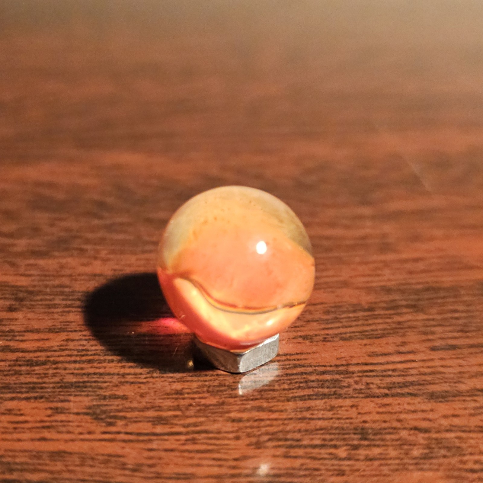 Vintage CE Bogard Orange Floppy 4-Lobe Cats Eye .562″ Glass Marble w Cold Roll