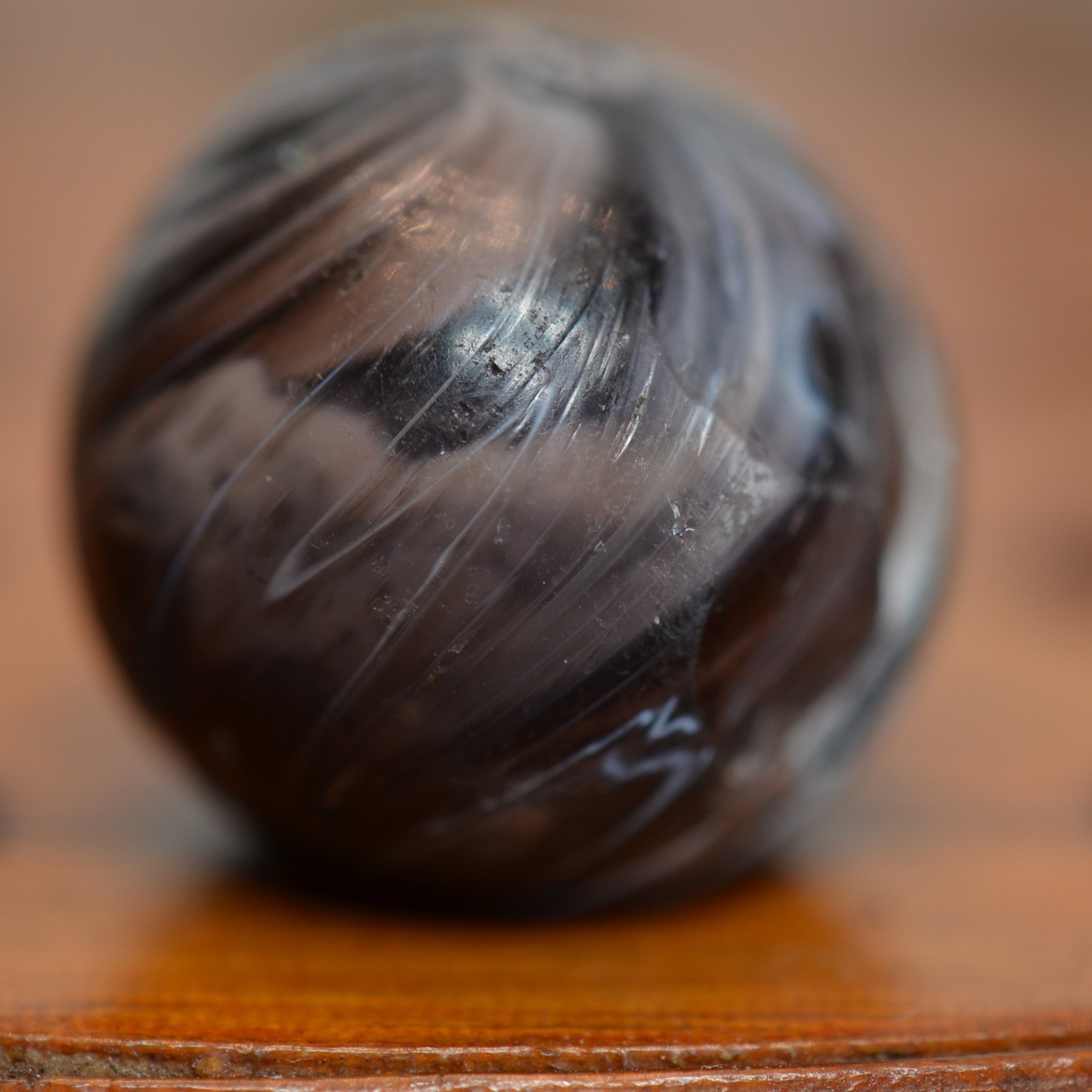 Handmade Purple Slag Marble, 3/4 in, 2 Pontils, Collectible, 1860-1920, S1552
