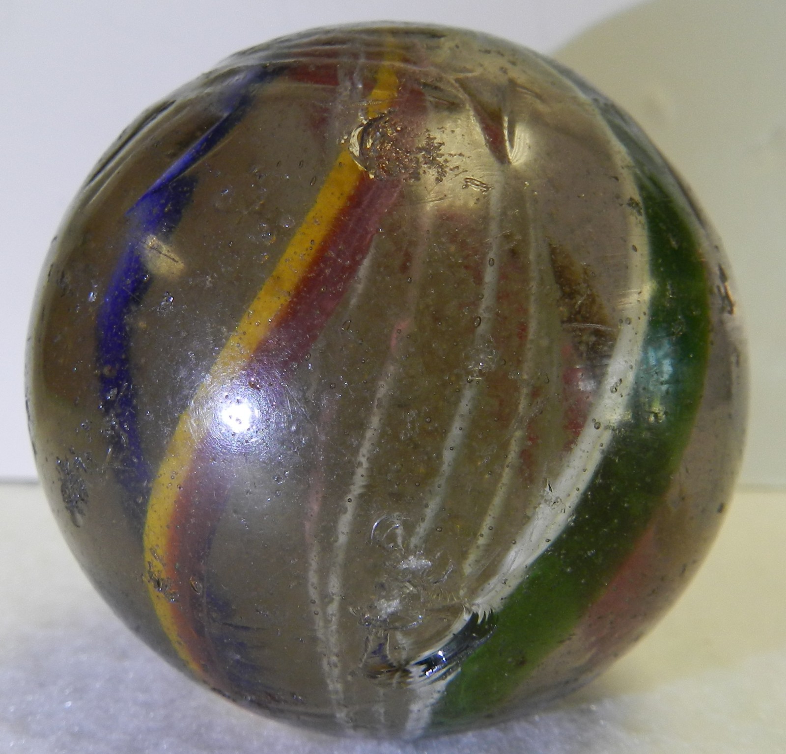 #19453m Huge 2.17 Inches Vintage German Handmade Latticino Swirl Marble