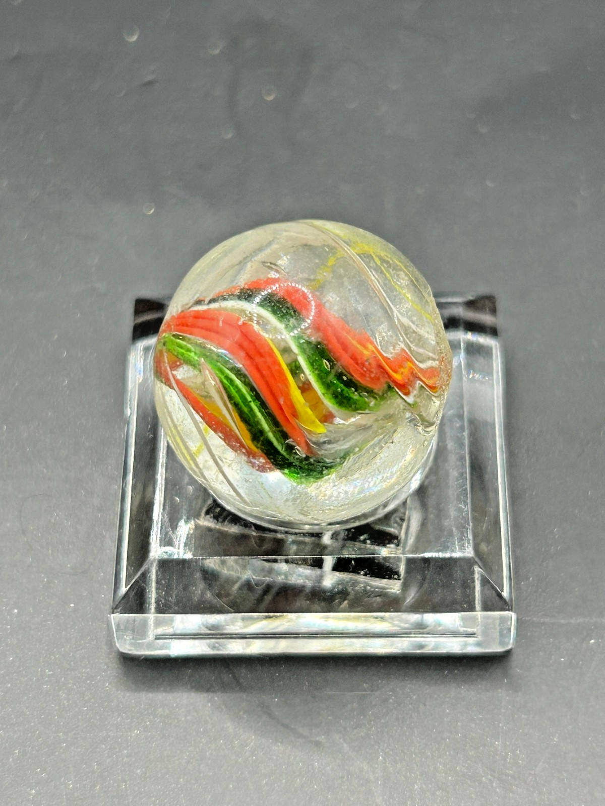Antique German Jelly Divided Core w/Green AV & Latticino Marble 21/32″ NM- E2.6