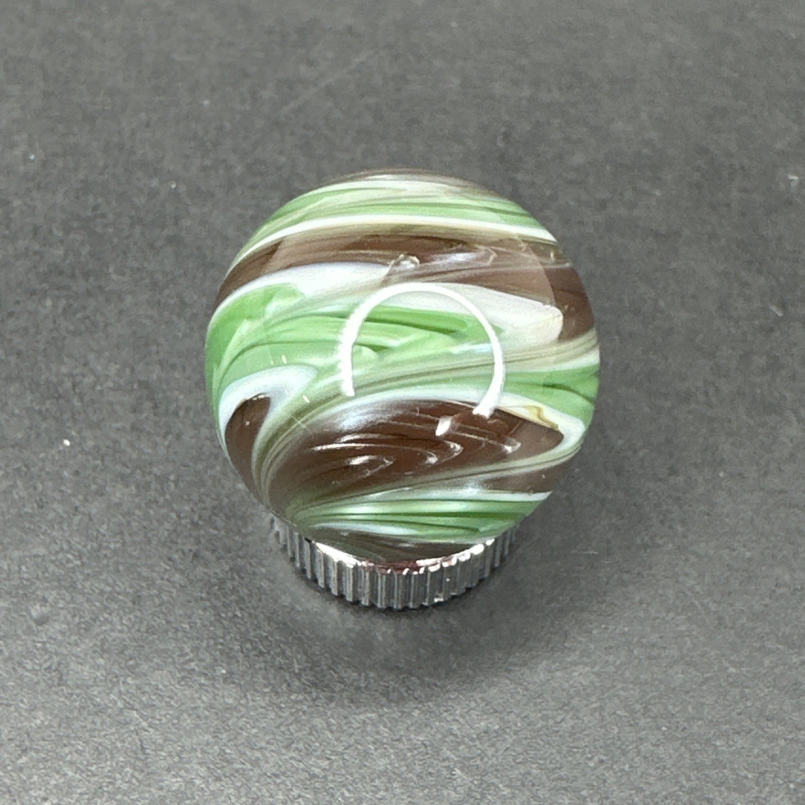 Contemporary Handmade Art Glass Marble .86″ Feathered Green Brown White Swirl UV