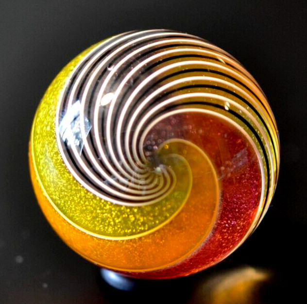 HOT HOUSE GLASS MARBLE/1.722″-STAINED GLASS WINDOW-ORANGE,RED,BLACK,WHITE/FAST